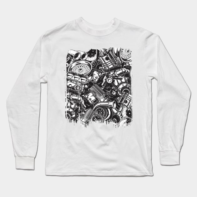 Car Parts Collage Design Long Sleeve T-Shirt by Dailygrind